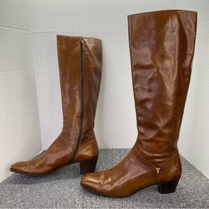 Vintage Salvatore Ferragamo Carla Sz 9AAA Brown Leather Tall Riding Boots Italy